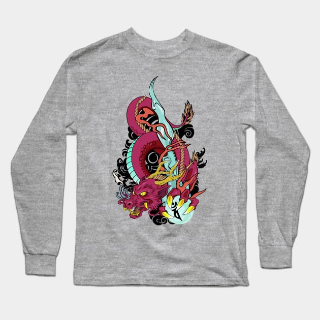 Oriental dragon Long Sleeve T-Shirt by nakufox